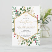 Kerst bloemendoop rood groen goud kaart (Staand voorkant)