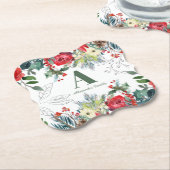 Kerst bloemenfamilie elegant groen monogram kartonnen onderzetters (Gekanteld)