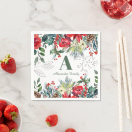 Kerst bloemenfamilie elegant groen monogram servet