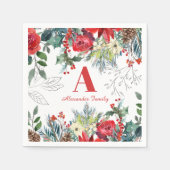 Kerst bloemenfamilie elegant rood monogram servet (Voorkant)