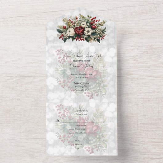 Kerst Bloemengroen bruiloft All In One Uitnodiging (Binnen)