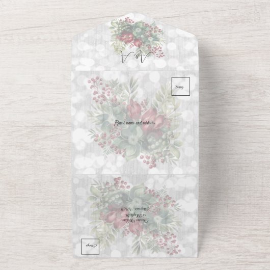 Kerst Bloemengroen bruiloft All In One Uitnodiging (Buitenkant)