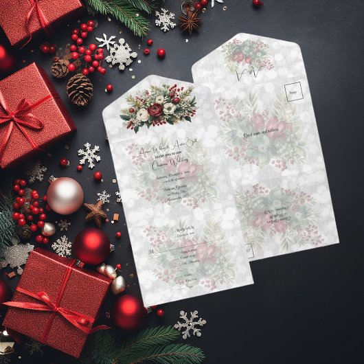 Kerst Bloemengroen bruiloft All In One Uitnodiging