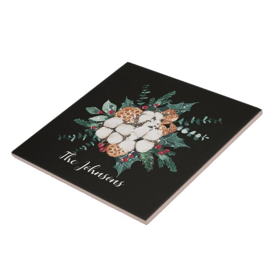 Kerst Bloemengroen Tegeltje (Zijkant)