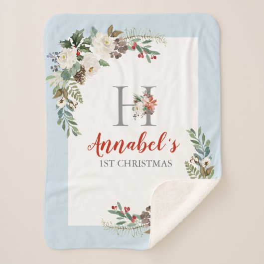 Kerst bloemenkrans bloemenmonogram sherpa deken (Voorkant)