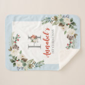 Kerst bloemenkrans bloemenmonogram sherpa deken (Voorkant (horizontaal))