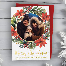 Kerst Bloemenkrans Folie Foto Vakantie Kaart