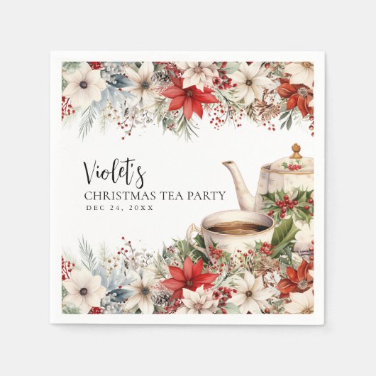 Kerst Bloemenmiddag Tea Holiday Party Servet (Voorkant)
