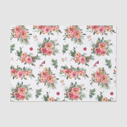 Kerst Bloemenpatroon | Waterverf botanisch Tissuepapier (Voorkant)