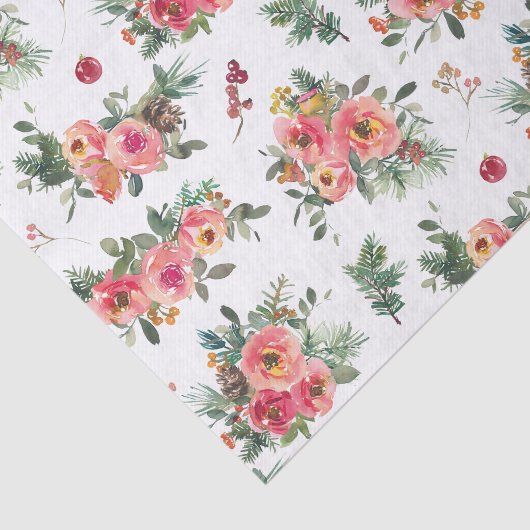 Kerst Bloemenpatroon | Waterverf botanisch Tissuepapier (Detail)