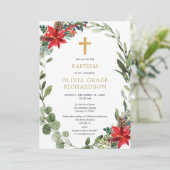 Kerst bloemenrood groen krans Doop Kaart (Staand voorkant)