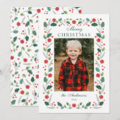 Kerst bloemig Lijst Foto Wit Feestdagenkaart (Voorkant / Achterkant)