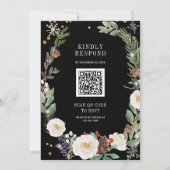 Kerst Bloemige Monogram QR Code Zwart Bruiloft Kaart (Achterkant)
