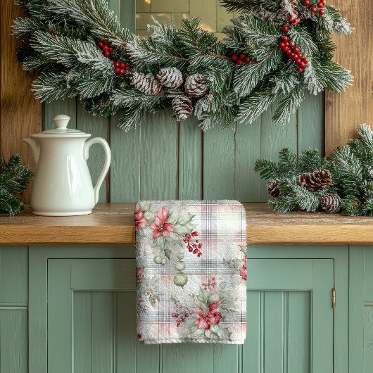 Kerst Bloemige Tartan Plaid | Theedoek