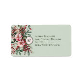 Kerst Bloemige Waterverf Adres Monogram Etiket (Voorkant)