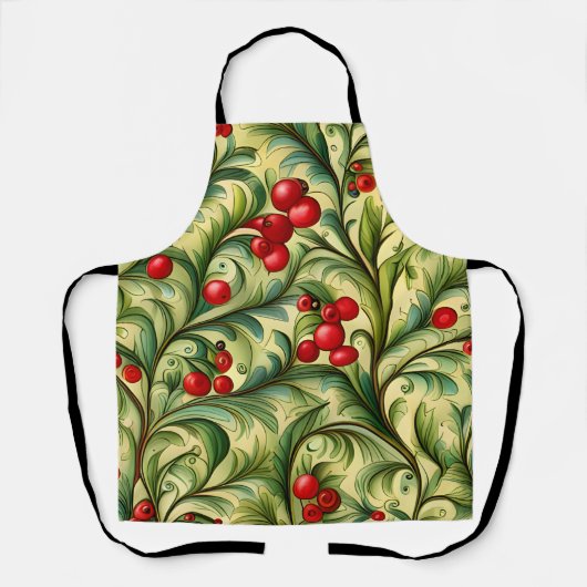Kerst Bloempatroon Met Rode Bessen Schort (Voorkant)