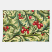 Kerst Bloempatroon Met Rode Bessen Theedoek (Horizontaal)