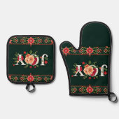 KERST bloemrand met VREUGDE Ovenwant & Pannenlap Set (Voorkant)