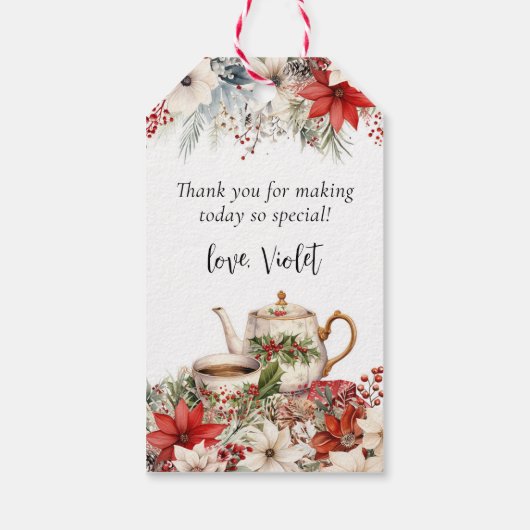 Kerst Bloemrijke Afternoon Tea Party Bedankt Cadeaulabel (Achterkant)