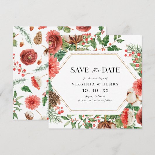 Kerst Bloemrijke Feestdagen Save The Date (Voorkant / Achterkant)