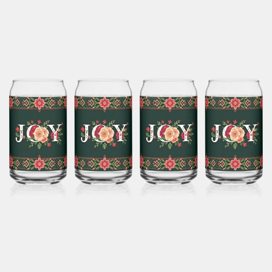KERST bloemrijke rand met JOY Blikvorm Glas (Voorkant)