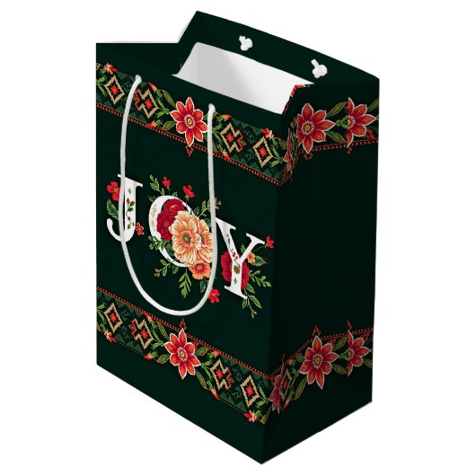 KERST bloemrijke rand met VREUGDE Medium Cadeauzakje (Achterkant Gekanteld)