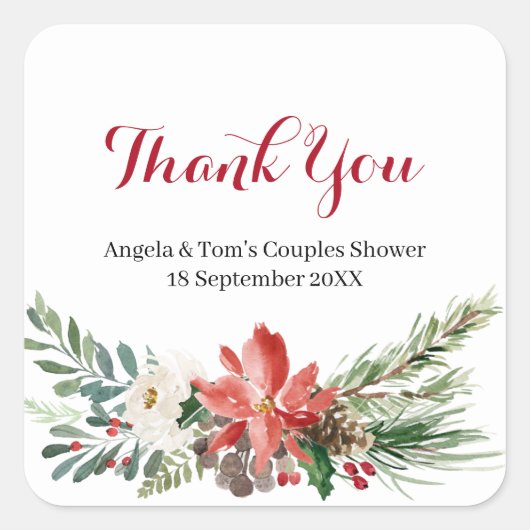 Kerst Bloemstuk Koppel Shower Bedankt Sticker (Voorkant)