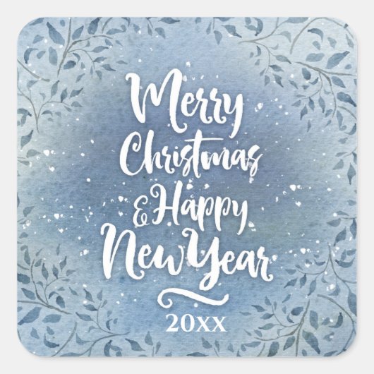 Kerst Bloemstuk Persoonlijk Jaar Script Vakantie Vierkante Sticker (Voorkant)