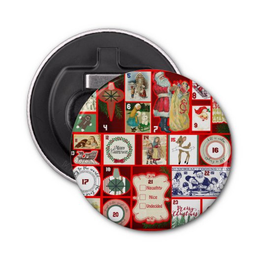 Kerst blok illustratie vierkanten button flesopener (Voorkant)