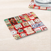 Kerst blok illustratie vierkanten kartonnen onderzetters (Schuin)