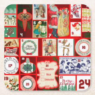 Kerst blok illustratie vierkanten kartonnen onderzetters