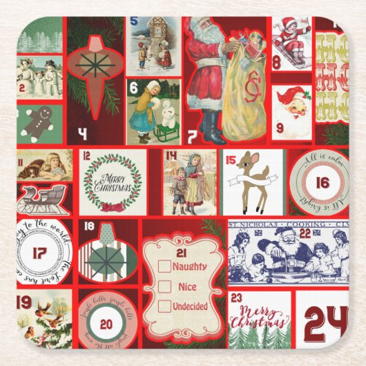 Kerst blok illustratie vierkanten kartonnen onderzetters (Voorkant)