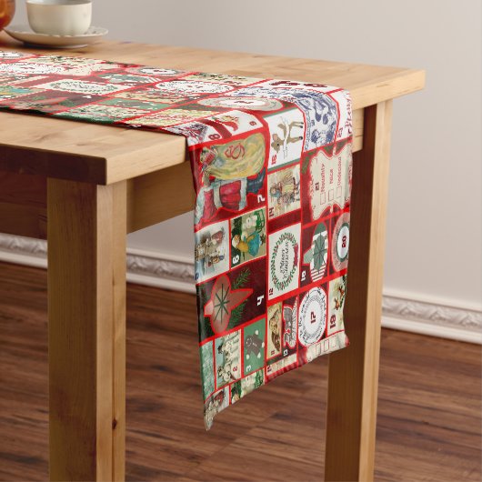 Kerst blok illustratie vierkanten korte tafelloper (Voorbeeld)