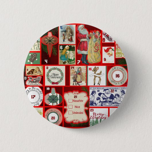 Kerst blok illustratie vierkanten ronde button 5,7 cm (Voorkant)