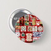 Kerst blok illustratie vierkanten ronde button 5,7 cm (Voorkant /achterkant)
