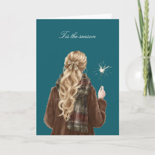 Kerst Blond Haar Meisje Spatelfeest Viering Kaart