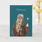 Kerst Blond Haar Meisje Spatelfeest Viering Kaart (Gele Bloem)
