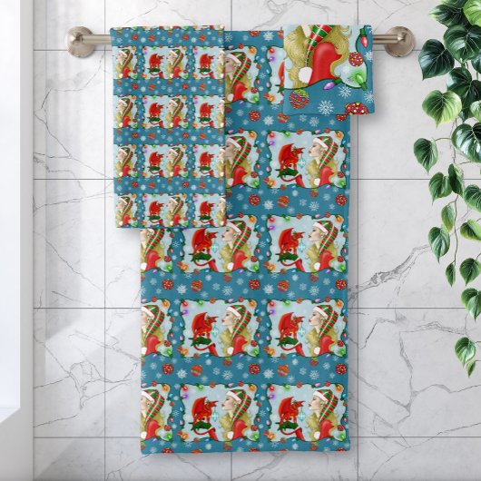 Kerst Blonde Elf Red Dragon Fantasy Bad Handdoek