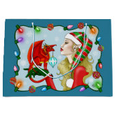 Kerst Blonde Elf Red Dragon Fantasy Groot Cadeauzakje (Voorkant)
