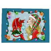 Kerst Blonde Elf Red Dragon Fantasy Groot Cadeauzakje (Achterkant)