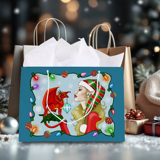 Kerst Blonde Elf Red Dragon Fantasy Groot Cadeauzakje