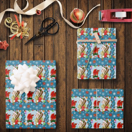 Kerst Blonde Elf Red Dragon Fantasy Inpakpapier Vel