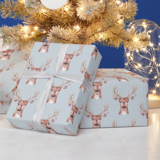 Kerst Blue Deer Sneeuw Cadeaupapier (Feestdagen)