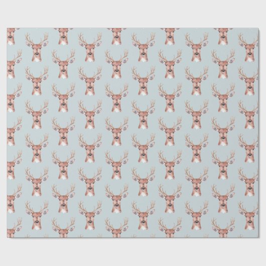 Kerst Blue Deer Sneeuw Cadeaupapier (Vlak)