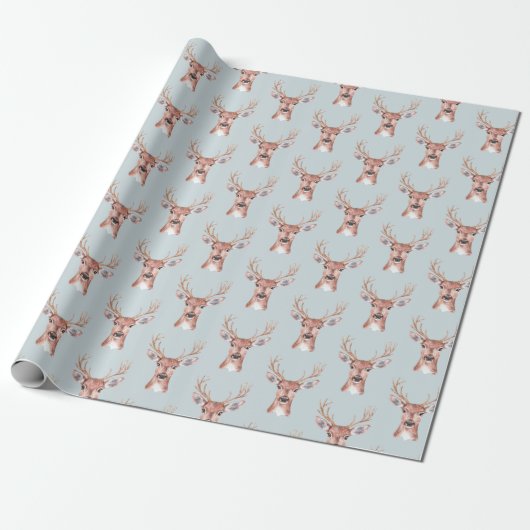 Kerst Blue Deer Sneeuw Cadeaupapier (Uitgerold)