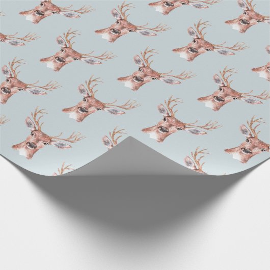 Kerst Blue Deer Sneeuw Cadeaupapier (Hoek)