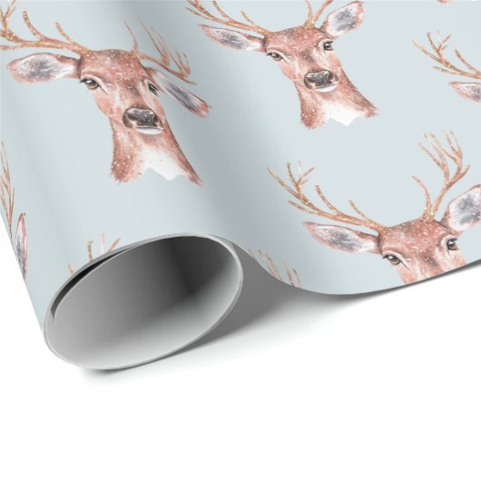 Kerst Blue Deer Sneeuw Cadeaupapier (Rol Hoek)
