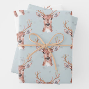 Kerst Blue Deer Sneeuw Inpakpapier Vel