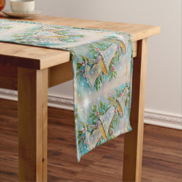 Kerst Blue Silver Bells Sparkle Stars Korte Tafelloper