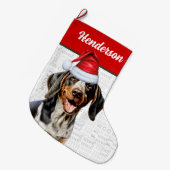 Kerst Bluetick Coonhound Naam Woof Achtergrond Grote Kerstsok (Voorkant (Hangend))